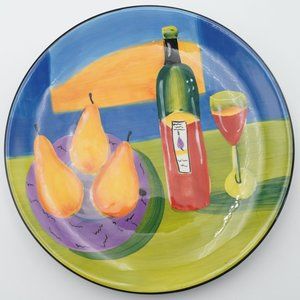 VTG 2004 Mary Naylor Designs Handpainted Wall Decor Round Art Plate Wine Fruit